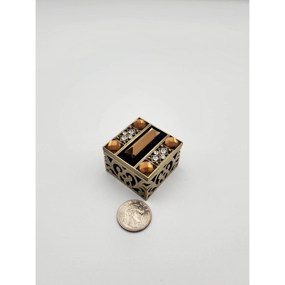 Jeweled Trinket Box Lidded Enameled Inside Beveled Rhinestones‎ Vtg Magnetic Lid - Picture 2 of 10
